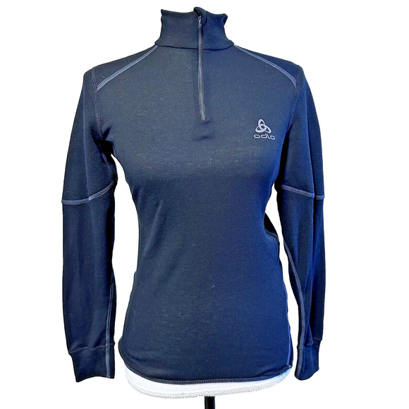 Odlo Women's sz S Active X-Warm Eco‎ Baselayer Quarter Zip Black fleece lined - Picture 1 of 8